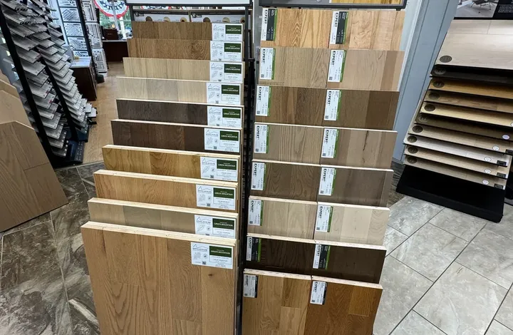 Cabinets and countertops department with hardwood samples