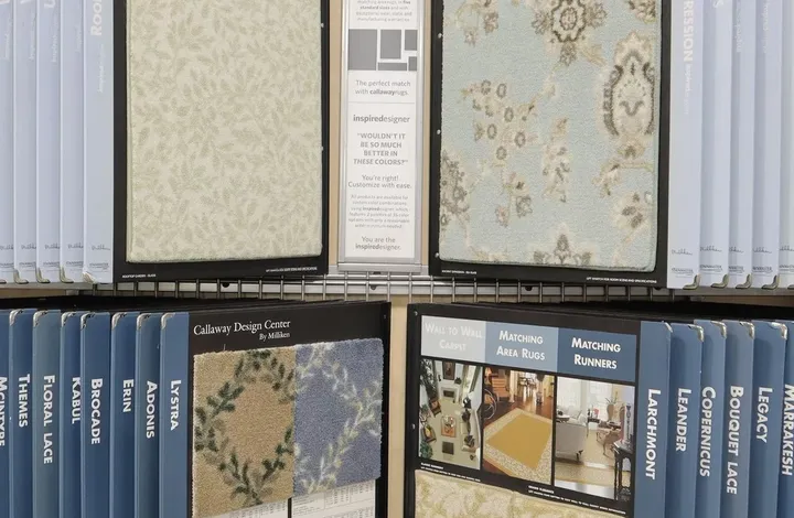 Carpet samples on display at the Callaway Design Center in the River's Edge showroom