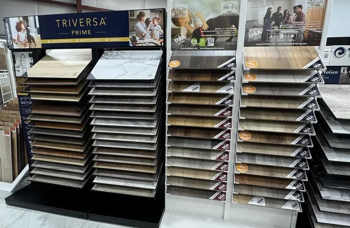 FirmFit, Chesapeake and Triversa Prime vinyl flooring displays