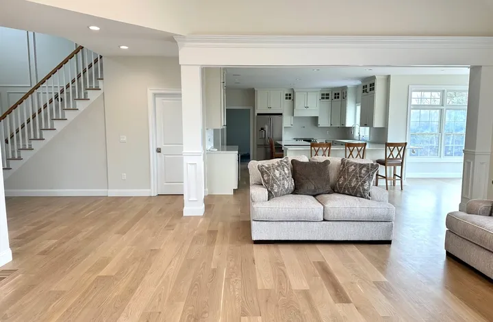 Hardwood flooring installed in a living room