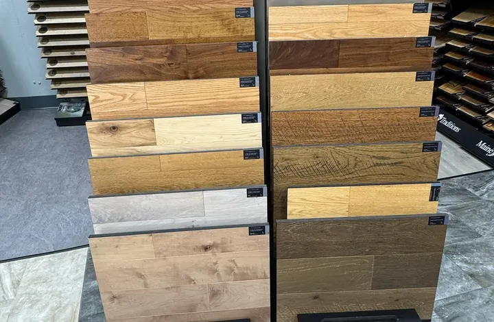 Hardwood plank samples on display