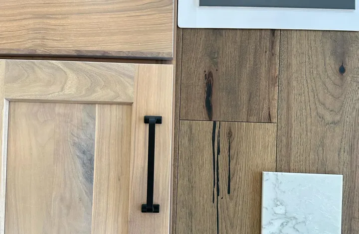 Hickory cabinet door and hardwood plank sample