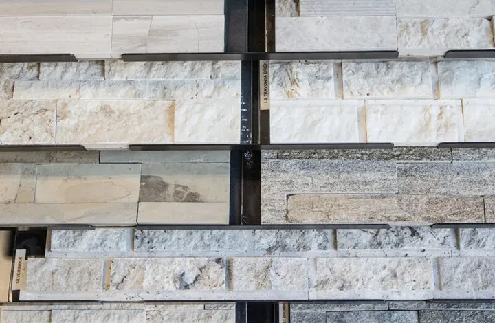 Stacked stone and tile sample boards